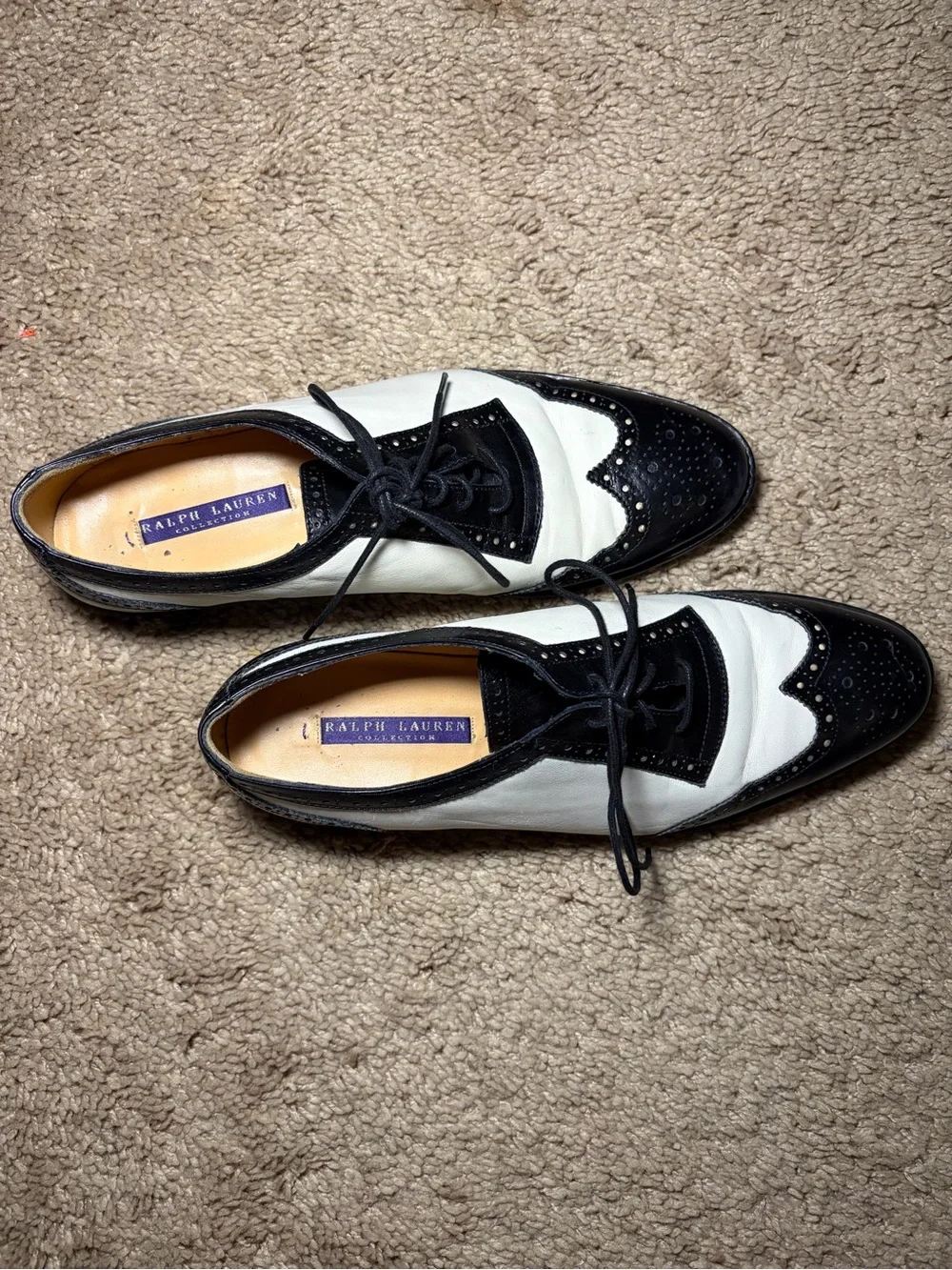 Ralph Lauren Purple Label Black and White Two-Tone Wingtip Oxfords